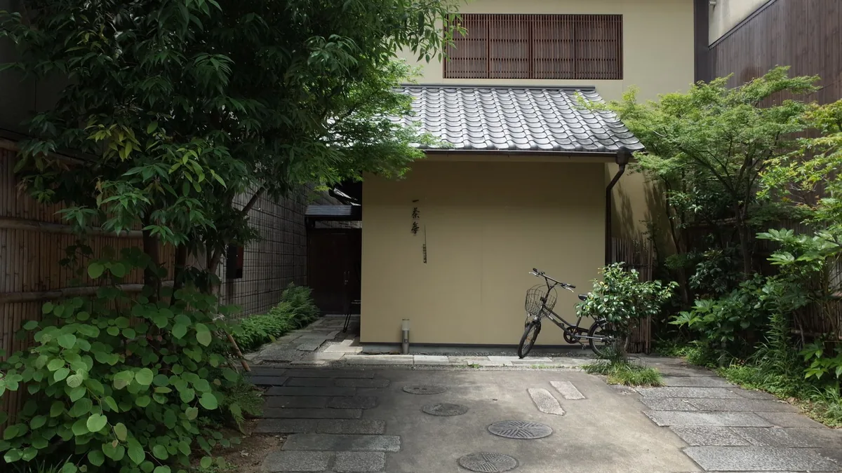 伐採の前に高さを確かめる住宅の庭木のイメージ